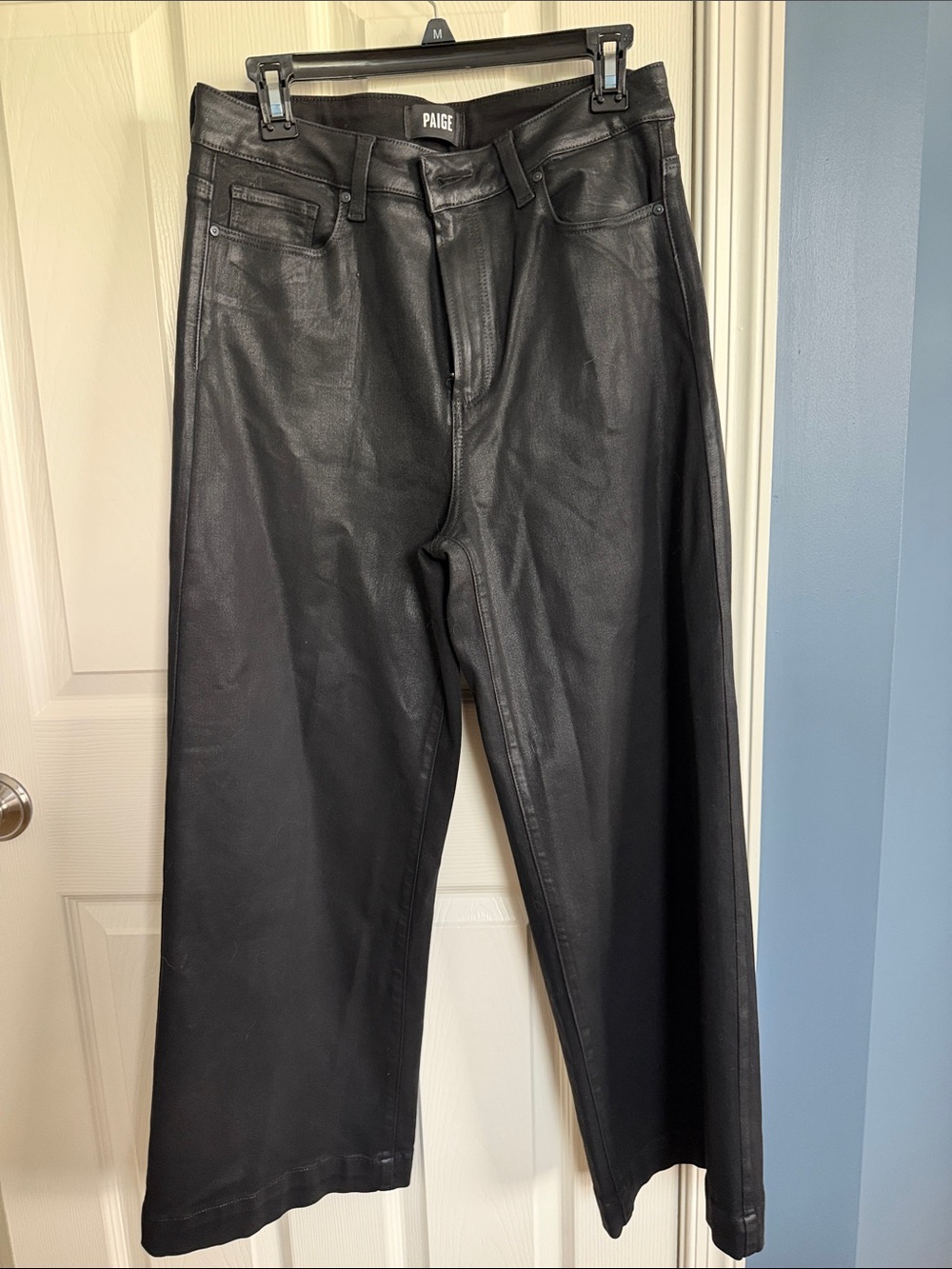 PAIGE Anessa Black Faux Leather Wide-Leg Jeans